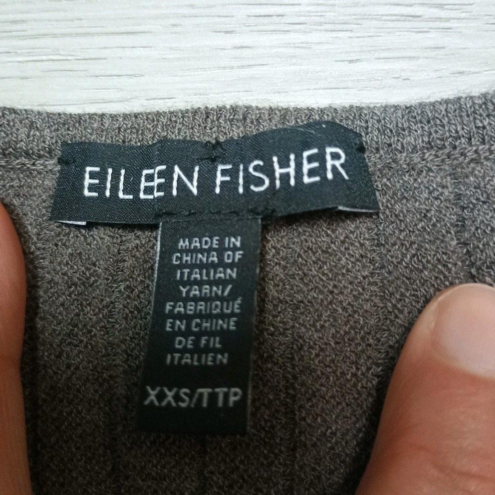 Eileen Fisher Italian Yarn 100% Wool Grey Long Sleeve Dress Ribbed Pleated XXS - Picture 2 of 7